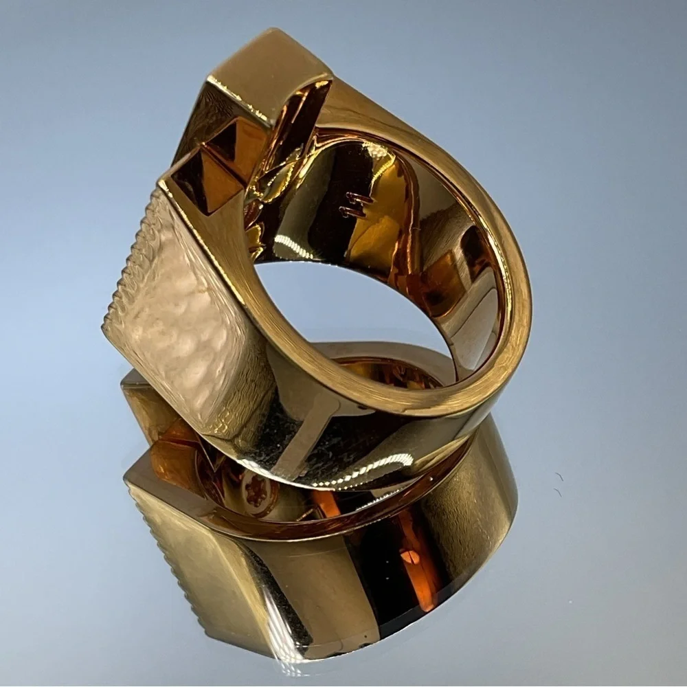 Versace Greca Logo Embossed Ring Statement Ring Gold Tone